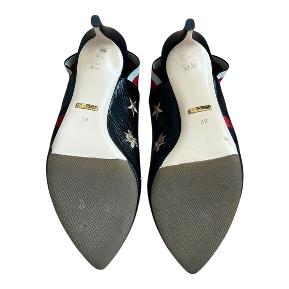 Gucci Heels Sylvie Web Bee Accent Leather Slip On Slingback Round Toe Pumps Shoe - Picture 8 of 11